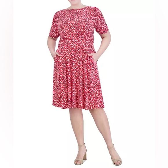 Jessica Howard Plus Size Printed Ruched-Sleeve Dress Women’s Sz 18W NWT - Picture 1 of 9